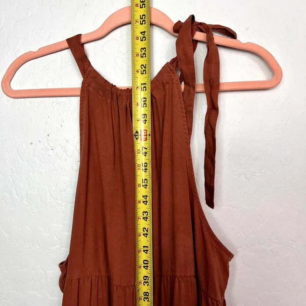 Cloth and Stone Dress Size M Halter Midi Orange Lyocell Neck Tie Tiered Flounce